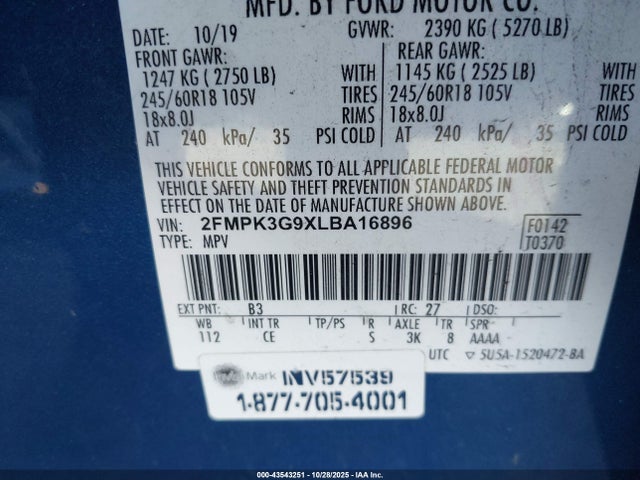 2FMPK3G9XLBA16896 Ford EDGE SE
