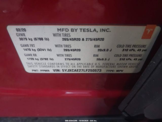 2020 TESLA MODEL X 5YJXCAE27LF250573 Photo 8