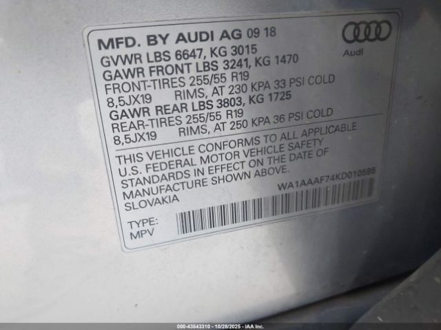 2019 AUDI Q7 WA1AAAF74KD010595 Photo 8