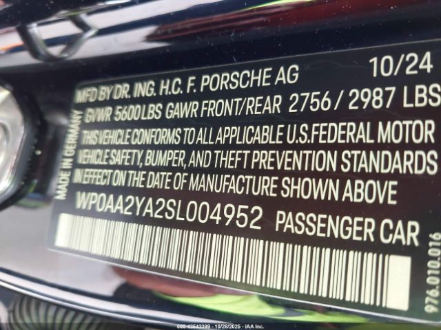 2025 PORSCHE PANAMERA WP0AA2YA2SL004952 Photo 8