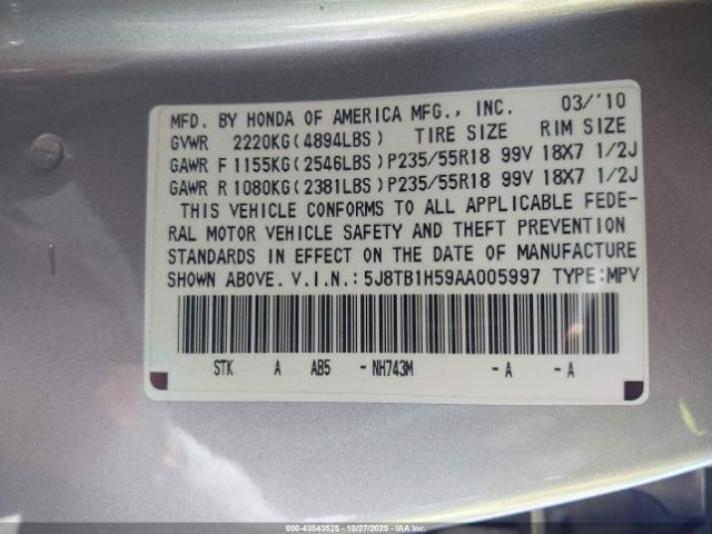 2010 ACURA RDX 5J8TB1H59AA005997 Photo 8