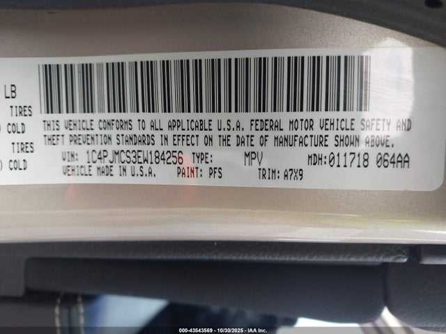 2014 Jeep Cherokee Latitude მანქანა იყიდება აუქციონზე, vin: 1C4PJMCS3EW184256, აუქციონის ნომერი: 43543569