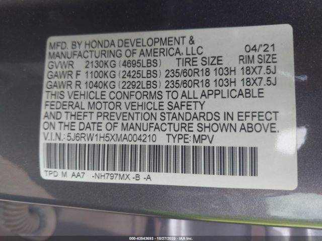 2021 HONDA CR-V 5J6RW1H5XMA004210 Photo 8