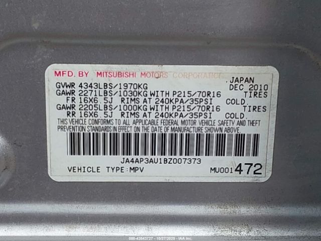 2011 MITSUBISHI OUTLANDER SPORT JA4AP3AU1BZ007373 Photo 8