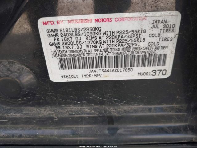 2010 MITSUBISHI OUTLANDER JA4JT5AX4AZ017850 Photo 8