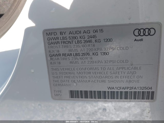 2015 AUDI Q5 WA1CFAFP2FA132504 Photo 8