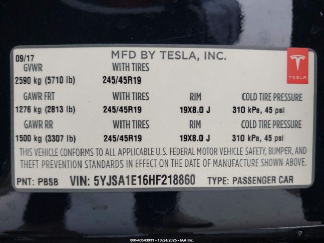 2017 TESLA MODEL S 5YJSA1E16HF218860 Photo 8