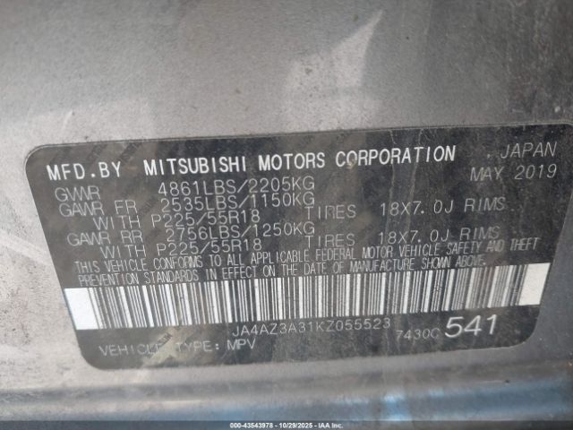 2019 MITSUBISHI OUTLANDER JA4AZ3A31KZ055523 Photo 8