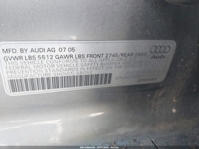 2006 AUDI A6 WAUKG74F66N049417 Photo 8