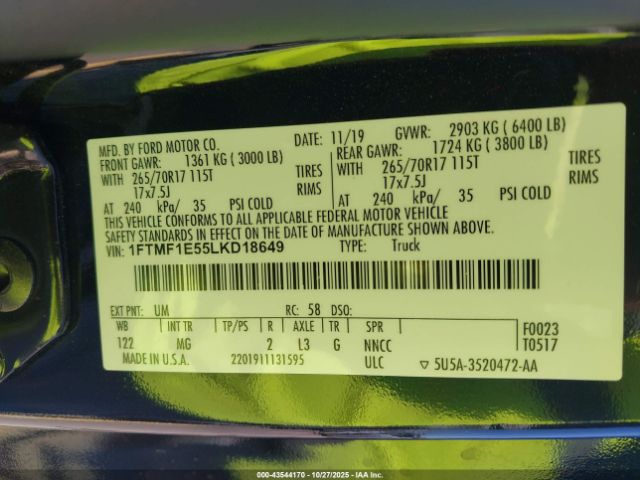 2020 FORD F-150 1FTMF1E55LKD18649 Photo 8