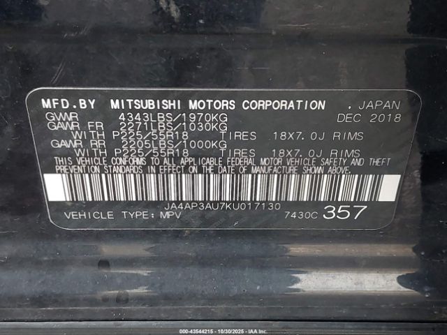 2019 MITSUBISHI OUTLANDER SPORT JA4AP3AU7KU017130 Photo 8