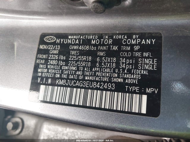 KM8JUCAG3EU842493 Hyundai Tucson Limited