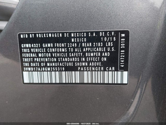 Aukcja sprzedaży 2016 Volkswagen Jetta 1.8t Sport, vin: 3VWD17AJ8GM255319, numer aukcji: 43544368