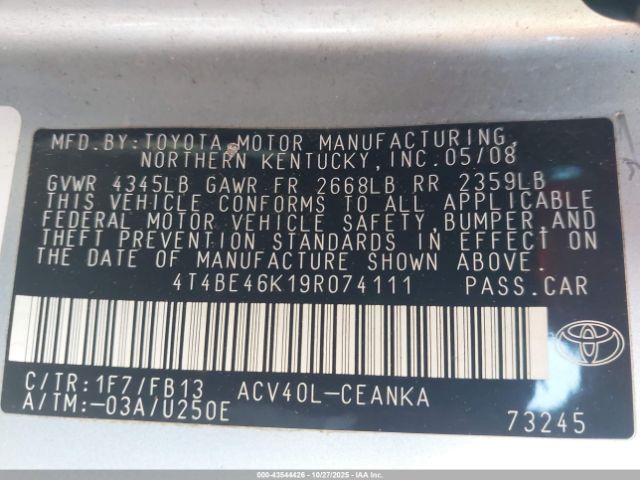 2009 TOYOTA CAMRY 4T4BE46K19R074111 Photo 8