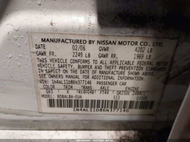 2006 NISSAN ALTIMA 1N4AL11D86N377146 Photo 8
