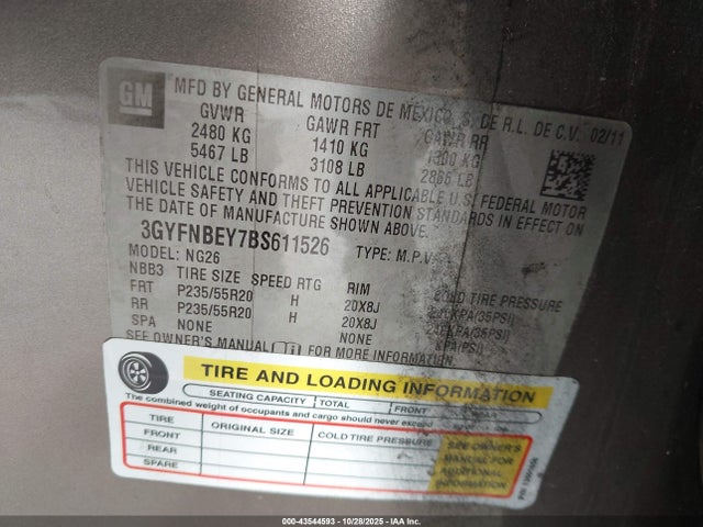 2011 CADILLAC SRX 3GYFNBEY7BS611526 Photo 8