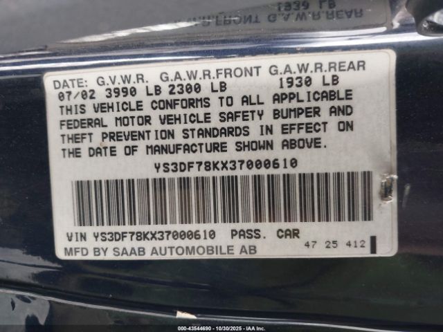 2003 SAAB 9-3 YS3DF78KX37000610 Photo 8