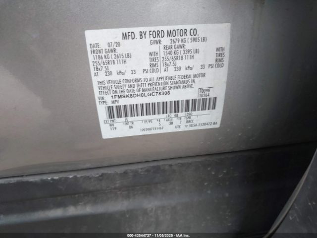 2020 FORD EXPLORER 1FMSK8DH0LGC78308 Photo 8