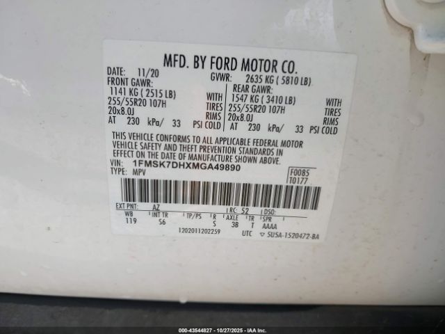 2021 FORD EXPLORER 1FMSK7DHXMGA49890 Photo 8