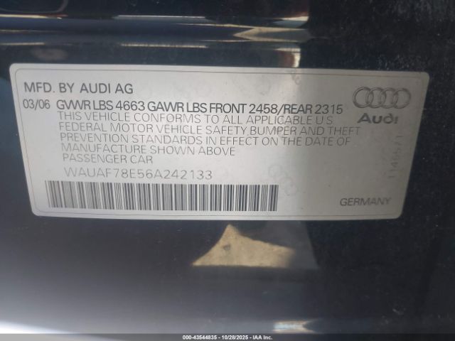 2006 AUDI A4 WAUAF78E56A242133 Photo 8