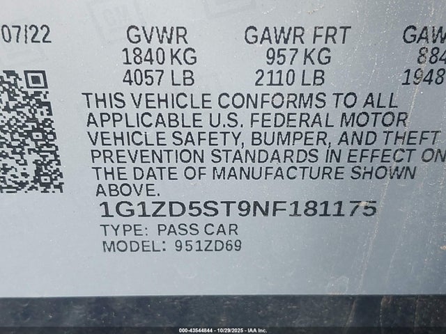 Chevrolet MALIBU LT 2022 1G1ZD5ST9NF181175 Image 9