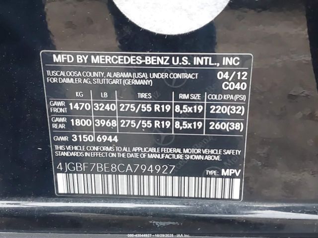 2012 MERCEDES-BENZ GL 450 4JGBF7BE8CA794927 Photo 8