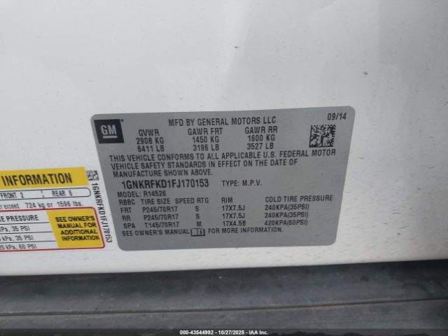 2015 CHEVROLET TRAVERSE 1GNKRFKD1FJ170153 Photo 8