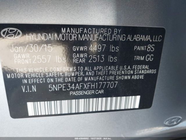 2015 HYUNDAI SONATA 5NPE34AFXFH177707 Photo 8