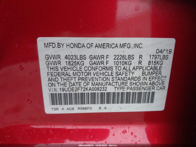 2019 ACURA ILX 19UDE2F72KA008232 Photo 8