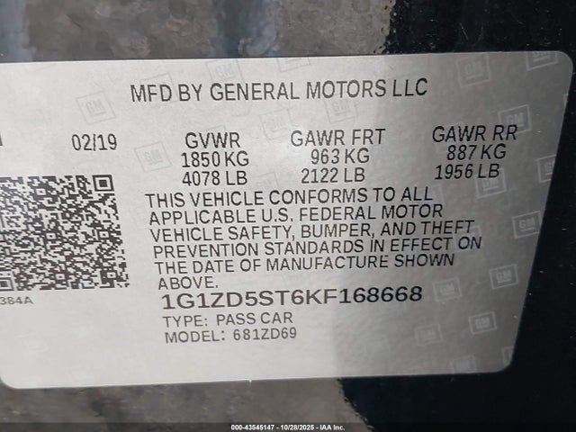 Chevrolet MALIBU LT 2019 1G1ZD5ST6KF168668 Image 9