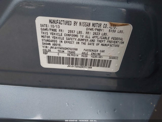 Aukcja sprzedaży 2014 Infiniti Q50 Hybrid Premium, vin: JN1AV7AR4EM702398, numer aukcji: 43545148