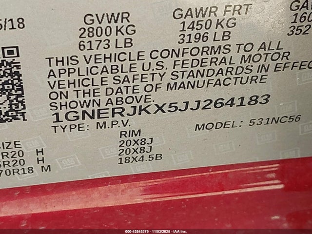 1GNERJKX5JJ264183 Chevrolet Traverse Rs