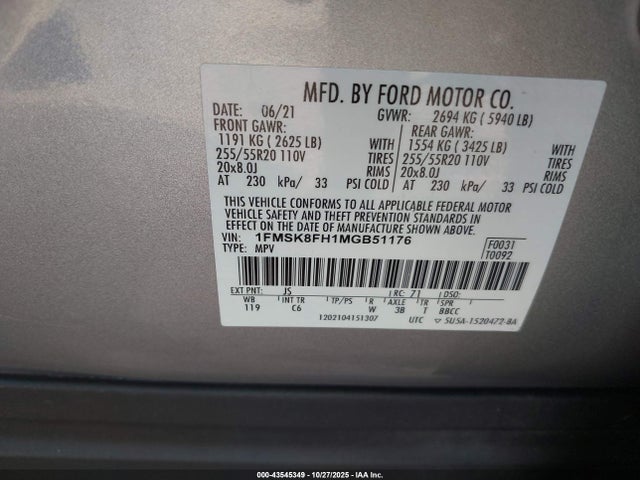 1FMSK8FH1MGB51176 Ford Explorer Limited