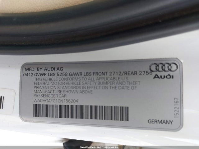 2012 AUDI A6 WAUHGAFC1CN156204 Photo 8