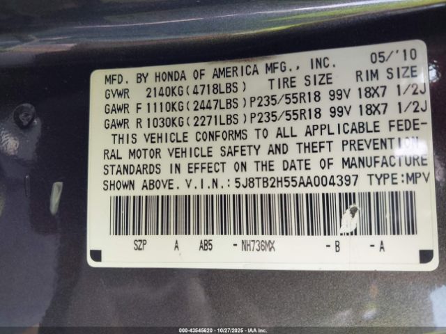 2010 ACURA RDX 5J8TB2H55AA004397 Photo 8