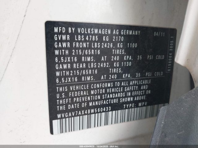 2011 VOLKSWAGEN TIGUAN WVGAV7AX4BW560433 Photo 8