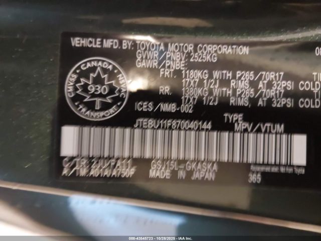 2007 TOYOTA FJ CRUISER JTEBU11F870040144 Photo 8