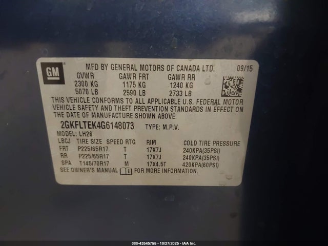 Продаж на аукціоні авто 2016 Gmc Terrain Sle-2, vin: 2GKFLTEK4G6148073, номер лоту: 43545755