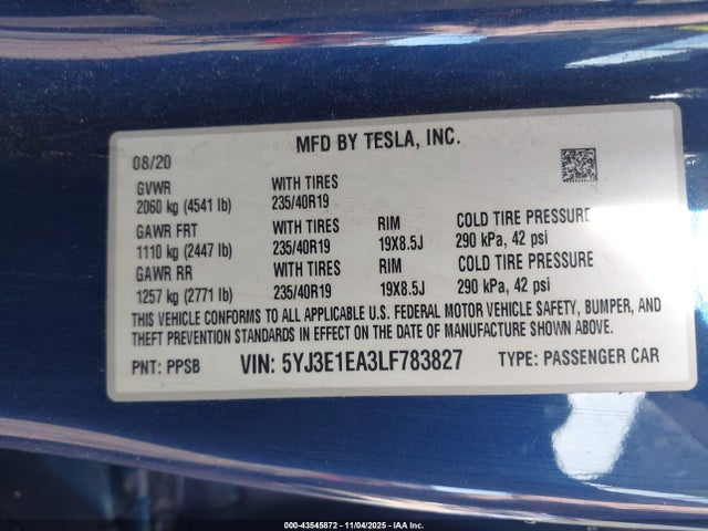 2020 TESLA MODEL 3 5YJ3E1EA3LF783827 Photo 8