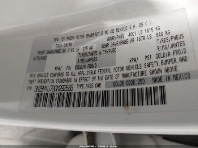2016 MAZDA MAZDA3 3MZBM1U72GM292586 Photo 8