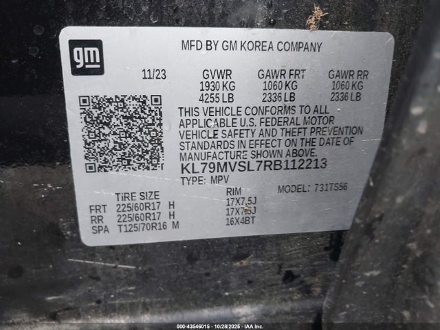 Aukcja sprzedaży 2024 Chevrolet Trailblazer Fwd Activ, vin: KL79MVSL7RB112213, numer aukcji: 43546015