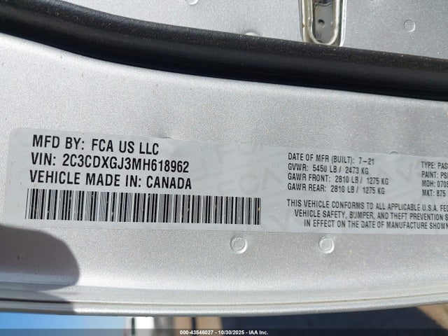 2C3CDXGJ3MH618962 Dodge Charger Scat Pack Widebody Rwd