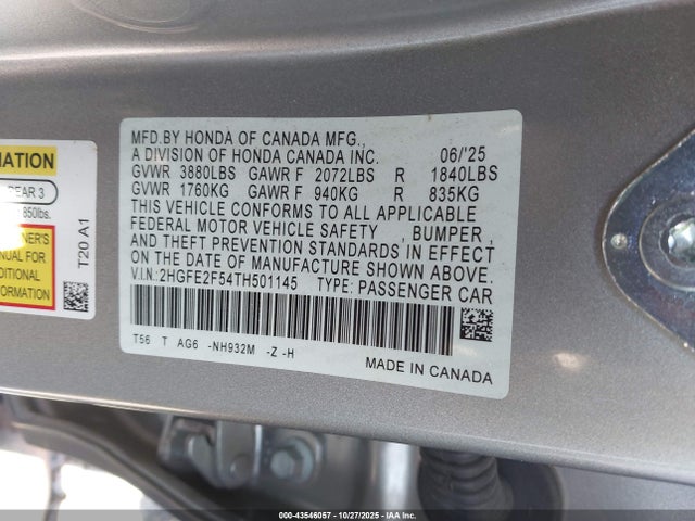 Honda Civic Sport 2026 2HGFE2F54TH501145 Image 9