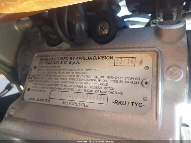 2016 APRILIA TUONO ZD4TYUA08GS000486 Photo 9