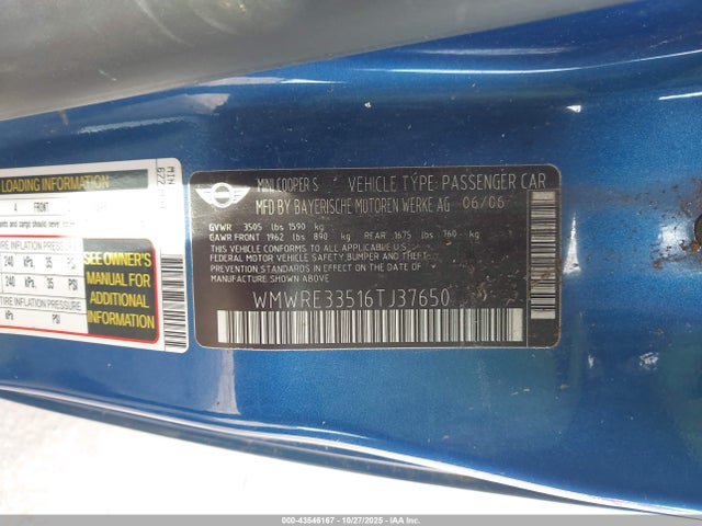 2006 MINI COOPER S WMWRE33516TJ37650 Photo 8