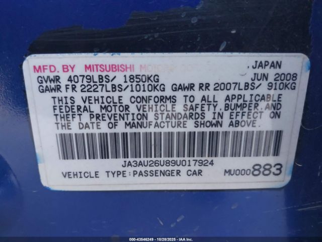 2009 MITSUBISHI LANCER JA3AU26U89U017924 Photo 8