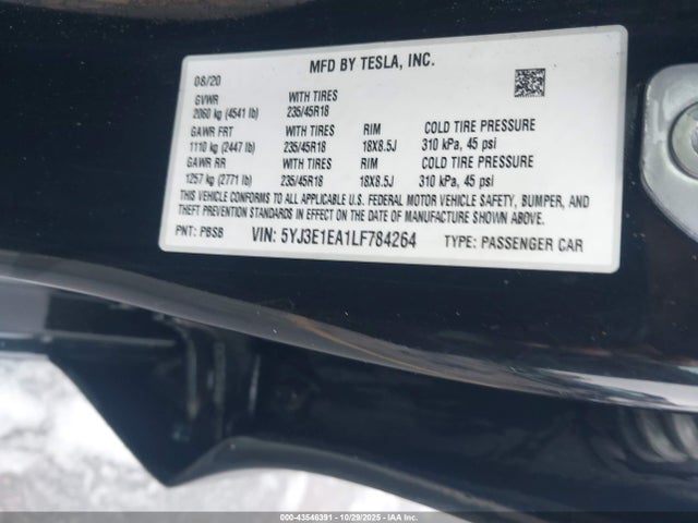 2020 TESLA MODEL 3 5YJ3E1EA1LF784264 Photo 8