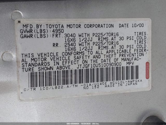 2001 LEXUS RX 300 JTJGF10U510090900 Photo 8