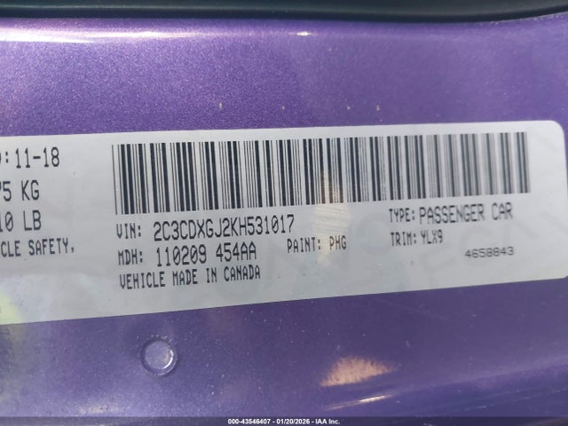 2C3CDXGJ2KH531017 Dodge Charger Scat Pack Rwd
