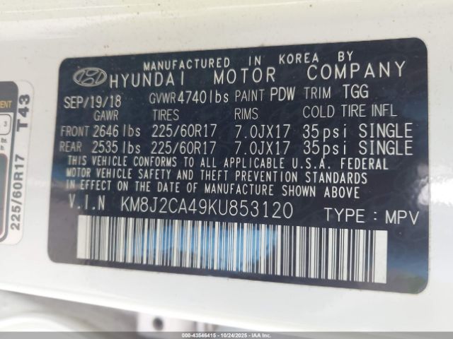 2019 HYUNDAI TUCSON KM8J2CA49KU853120 Photo 8